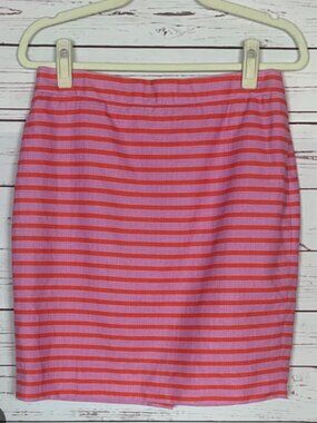 J Crew Pink Striped Pencil Skirt,  Petite Size 2, 100% cotton